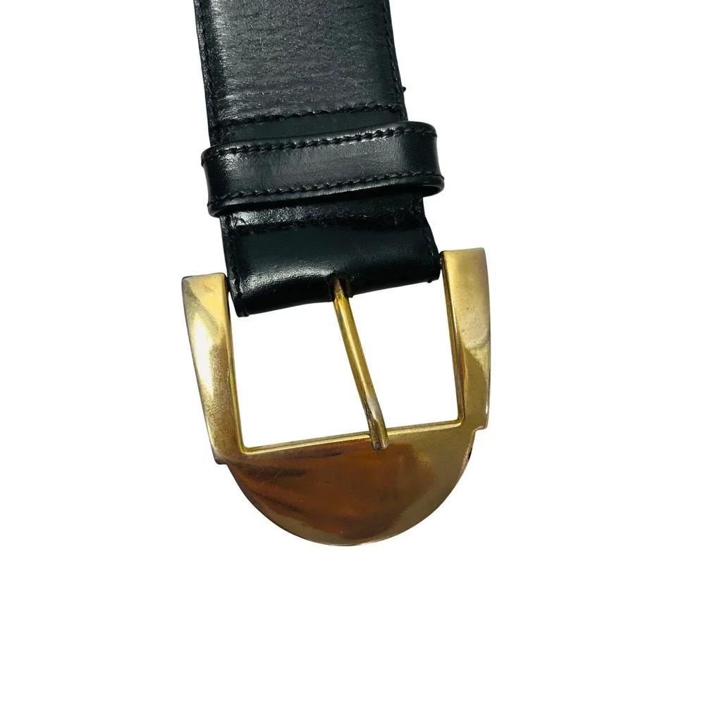 Echo Leather Belt Womens L Black Gold Buckle Classic Italy Vintage Style Chic